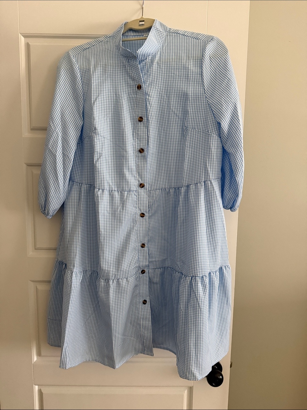 Blue Gingham Tiered Button-Front dress
